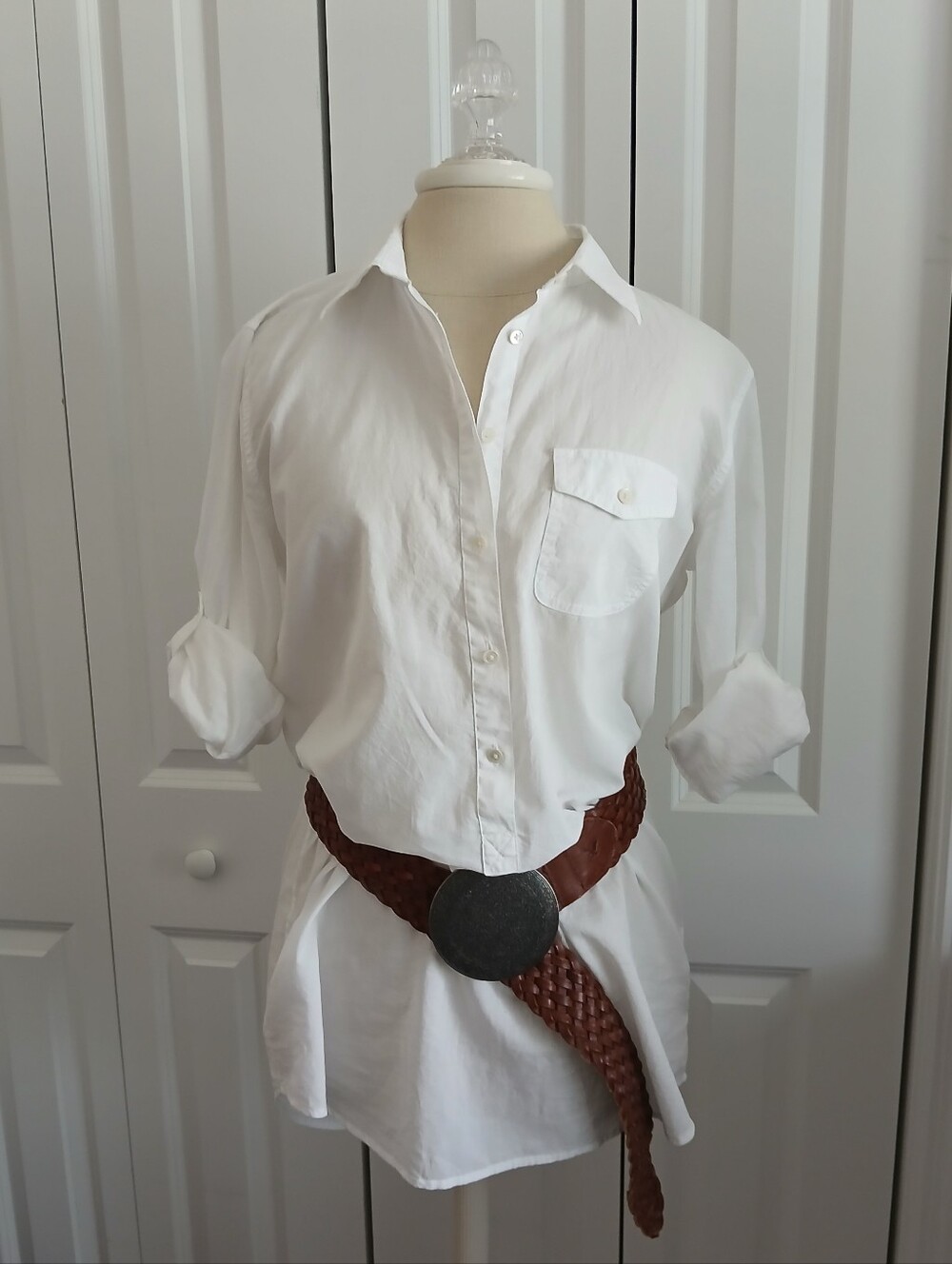 Like New Ladies J.Crew Pocket Tunic Top Long Sleeve Roll Tab Sleeves White Small